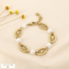 Bracelet acier inox ajouré perles acryliques fleurs 0226109 doré