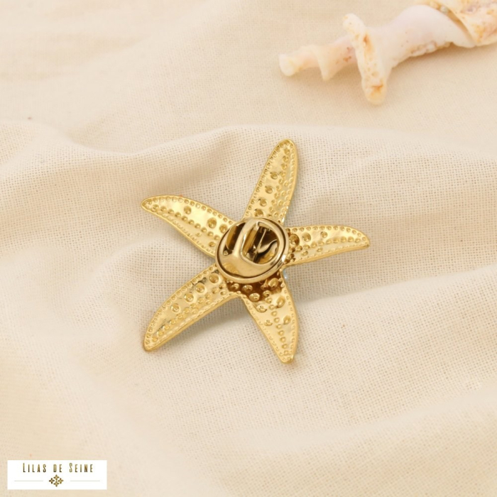 Broche étoile de mer acier émail perle acrylique 0526007 rose