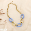 Ce collier acier inoxydable résine marbrée ovale 0126188 bleu ciel