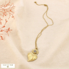 Collier acier inoxydable émaillé cœur motif trèfle 0126179 doré