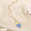 Collier cœur acier inoxydable émail style porcelaine 0126180 bleu