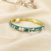 Bracelet jonc ouvrable floral métal émail strass 0226208 vert foncé