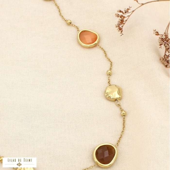 Collier acier inoxydable verre facetté coloré 0126151 taupe