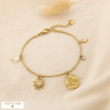 Collier acier breloques strass perle d’eau douce 0226015 doré