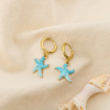 Boucles d’oreilles acier émail créoles étoile de mer 0326149 bleu turquoise