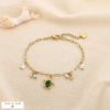 Bracelet tortue acier inox perle acrylique strass 0226170 vert