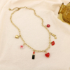 Collier charms breloques acier verre acrylique émail 0126190 rouge