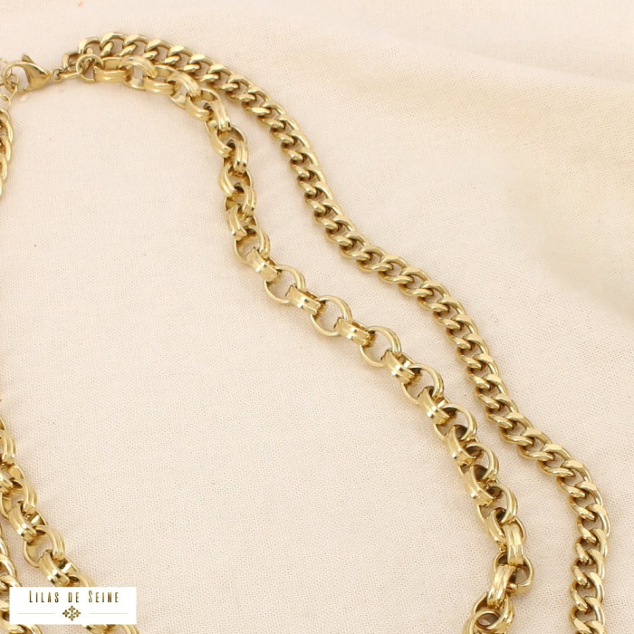 Collier double-rangs acier inoxydable 0126191 doré
