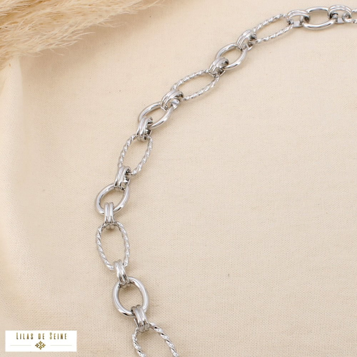 Collier chaîne acier inoxydable gros maillon ovale 0126192 argenté