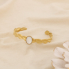 Bracelet jonc acier inox feuille cabochon nacre 0226075 doré