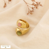 Bague acier inoxydable verre facetté coloré 0426067 vert aqua