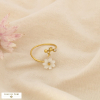 Bague ouverte fleur acier inoxydable nacre strass 0426072 doré