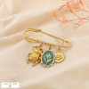 Broche épingle à nourrice acier charm scarabée fleur 0526058 bleu canard