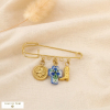 Broche épingle à nourrice charms acier résine croix 0526063 bleu foncé