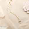 Collier croix acier inox perle acrylique strass 0126181 doré