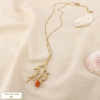 Collier acier inoxydable corail perle pierre goutte 0126197 rouge