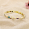 Bracelet jonc ouvrable motif fleur métal émaillé 0226232 naturel/beige