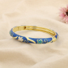 Bracelet jonc ouvrable motif fleur métal émaillé 0226232 bleu canard