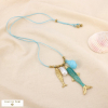 Collier fermoir coulissant marin acier cordon émail 0126200 bleu turquoise