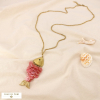 Collier sautoir poisson acier inox nacre strass 0126201 rose