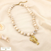 Collier acier inoxydable résine marbrée bille homard 0126202 naturel/beige