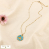 Collier acier inox émail marbré abeille hexagonal 0126204 bleu turquoise