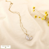 Collier acier inox émail marbré lune étoile perle 0126205 naturel/beige