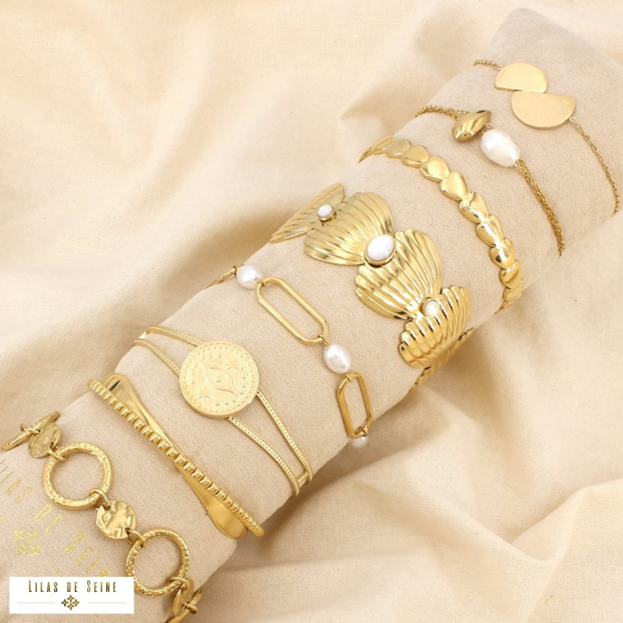 Ensemble 8 bracelets acier inoxydable perle nacre 0226248 doré