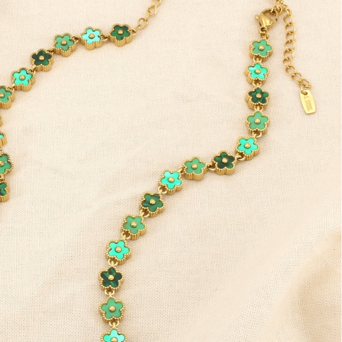 Collier acier inoxydable acrylique fleurs colorées 0126210 vert