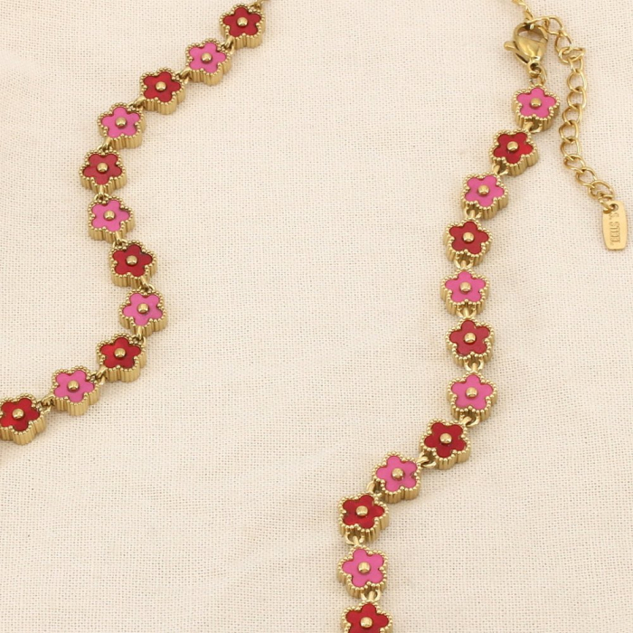 Collier acier inoxydable acrylique fleurs colorées 0126210 rose