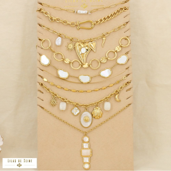 Ensemble 8 colliers acier nuance blanche nacrée 0126211 blanc