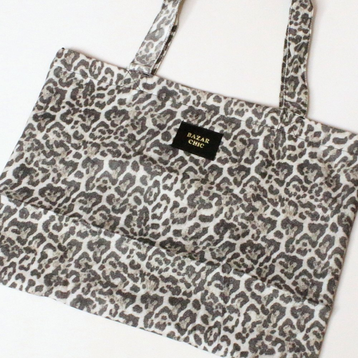 Sac cabas Tote bag épais coton motif léopard/pois 0926047 gris foncé