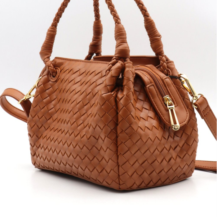 Sac cabas porté épaule Flora&Co simili-cuir tressé 0926505 cognac