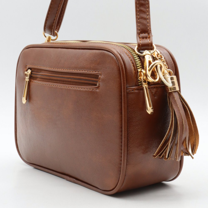 Sac trotteur Flora&Co simili-cuir patiné 2 compartiments pompon tassel 0926506 cognac