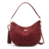 Sac demi-lune Flora&Co simili-cuir daim clous pompons tassels 0926510 rouge bordeaux