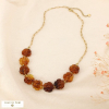 Collier acier inoxydable fleur résine marbrée 0126218 cognac