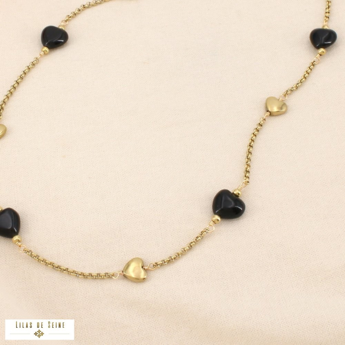 Collier acier inoxydable pierre coeur 0126220 noir