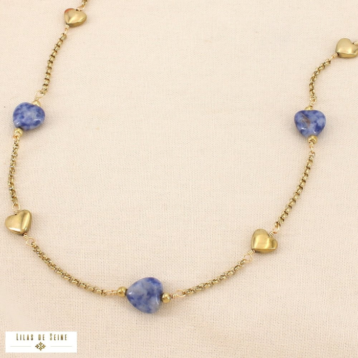 Collier acier inoxydable pierre coeur 0126220 bleu foncé