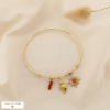 Bracelet jonc charm acier émail soleil cœur piment 0226261 doré