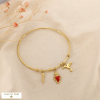 Bracelet jonc charm acier émail oiseau cœur piment 0226263 doré