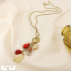 Collier Sautoir acier inoxydable résine marbrée 0126159 rouge