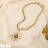 Collier acier résine soleil billes maillons 0126586 marron