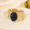 Bracelet jonc ouvrable métal résine cabochon ovale 0226509 bleu foncé