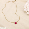 Collier acier inox pierre colorée facettée strass 0126155 fushia