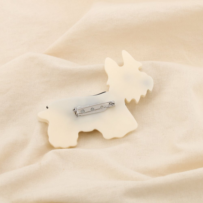 Broche épingle chien résine marbré métal 0525508 naturel/beige
