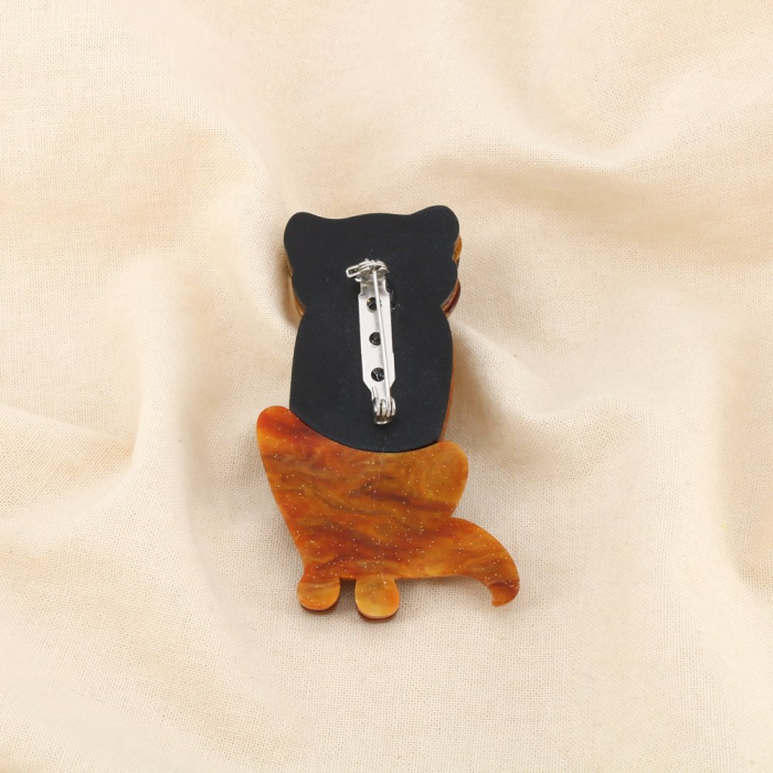 Broche épingle chat résine marbrée métal 0526503 cognac