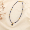 Collier acier pierre facetté verre pendentif ovale 0126562 bleu foncé