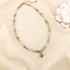 Collier acier pierre facetté cristal pendentif ovale 0126564 naturel/beige