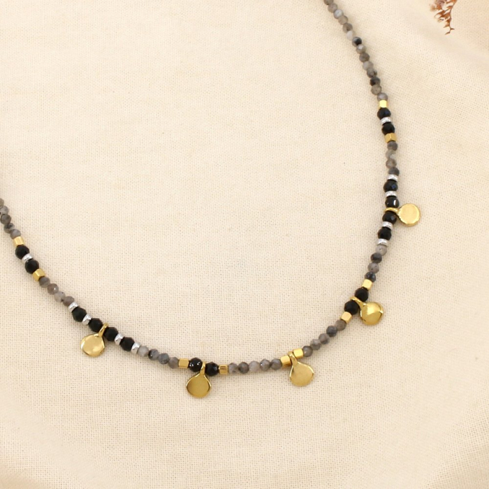 Collier acier inoxydable pierre facetté pampilles 0126563 noir