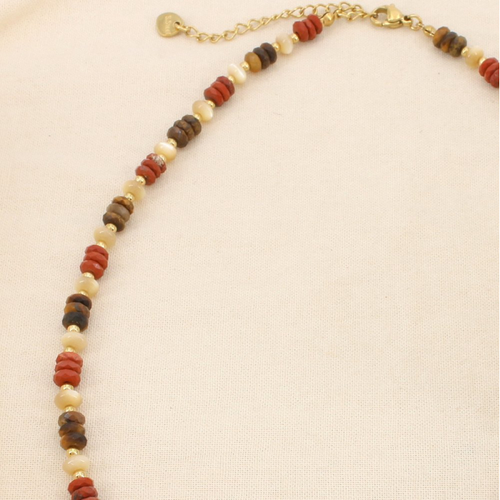 Collier acier inoxydable pierre facetté nacre 0126567 marron
